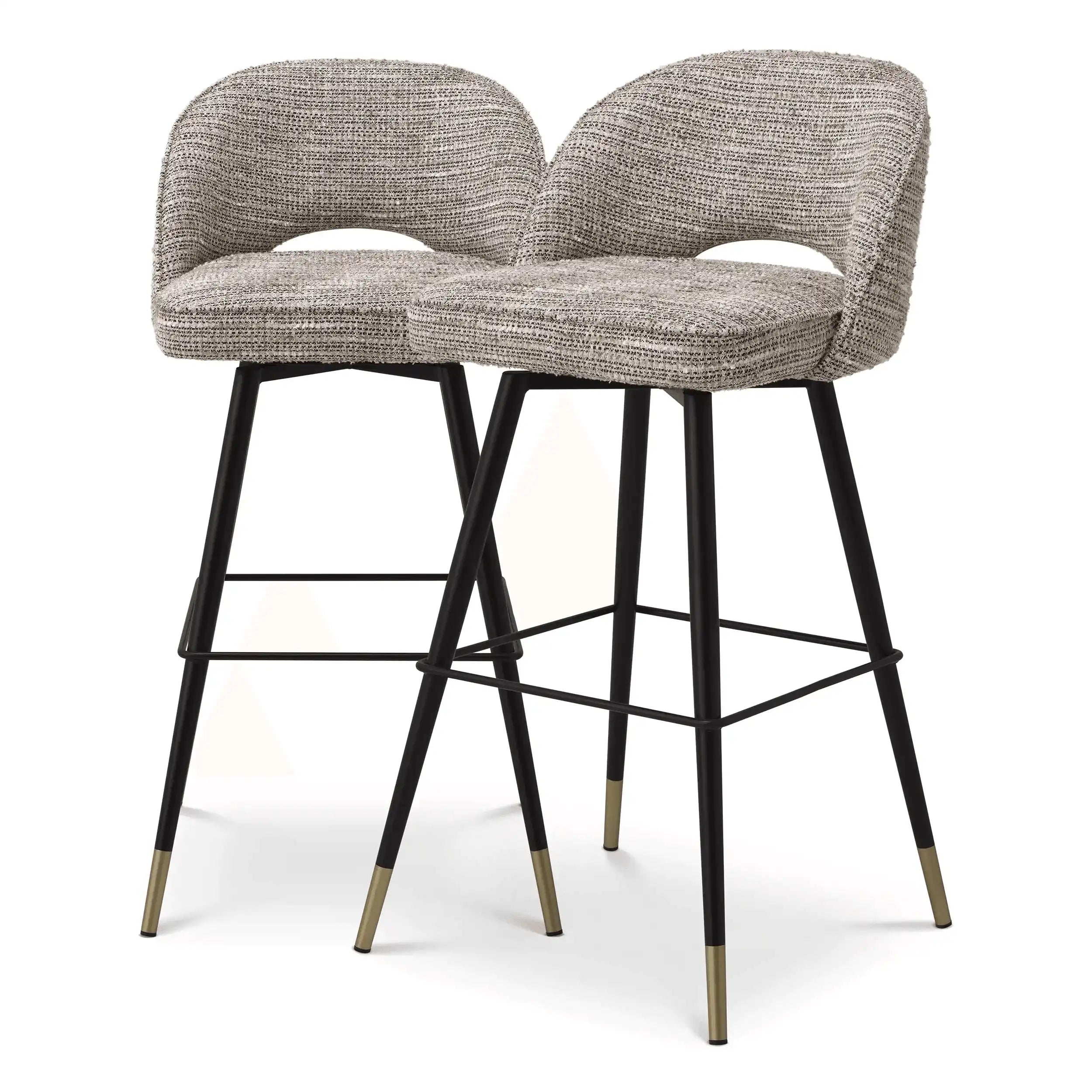 2er Set Clic Barhocker Barstuhl Polyester Schwenkfuß in Schwarz Messing Finish - HomeDesign Knaus