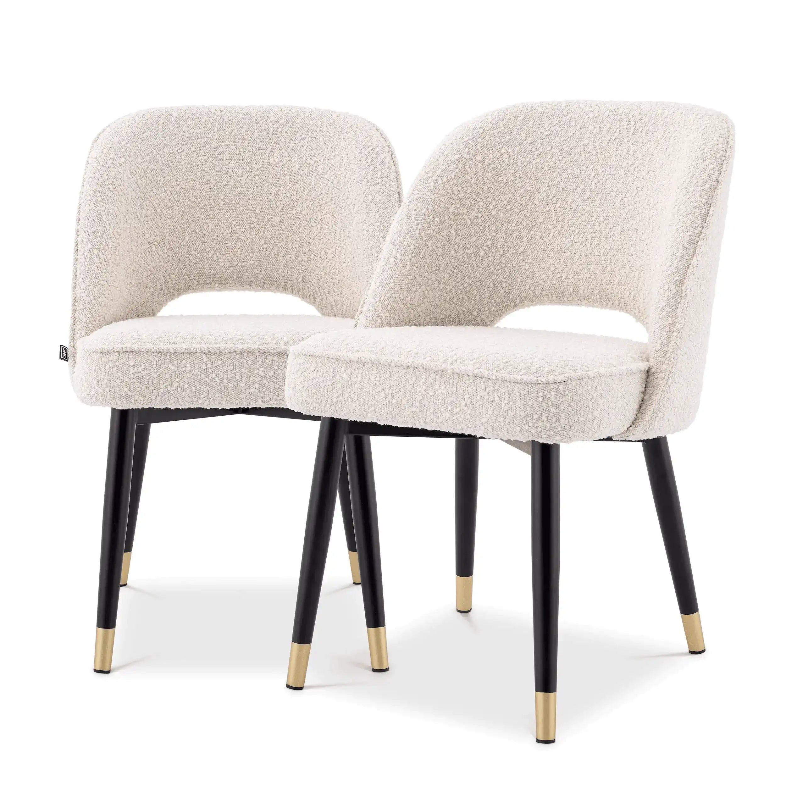 2er Set Clif Esszimmerstuhl Creme schwarze und messingfarbene Beine - HomeDesign Knaus