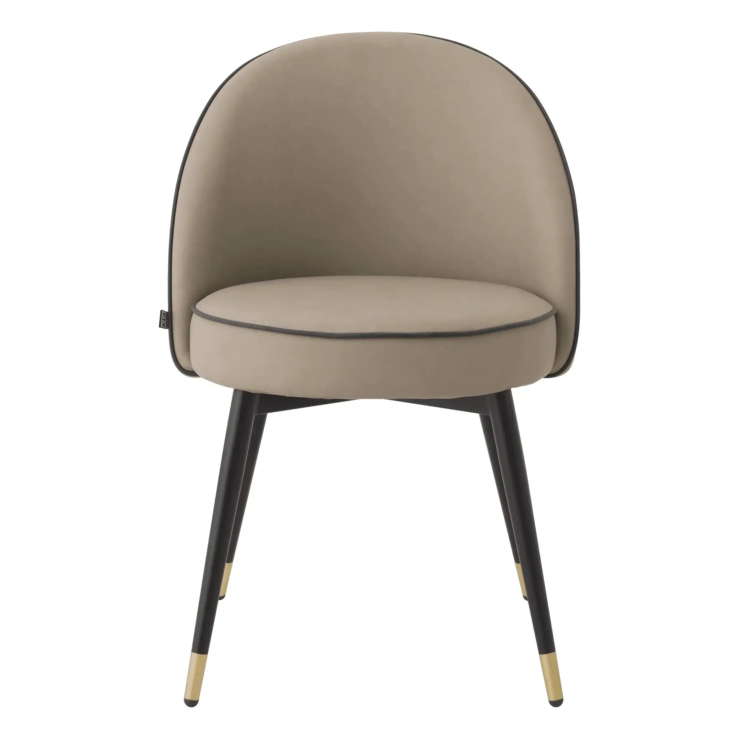 2er Set Cooper Esszimmerstuhl Kunstleder BeigeBeine in Schwarz und Messing-Finish - HomeDesign Knaus