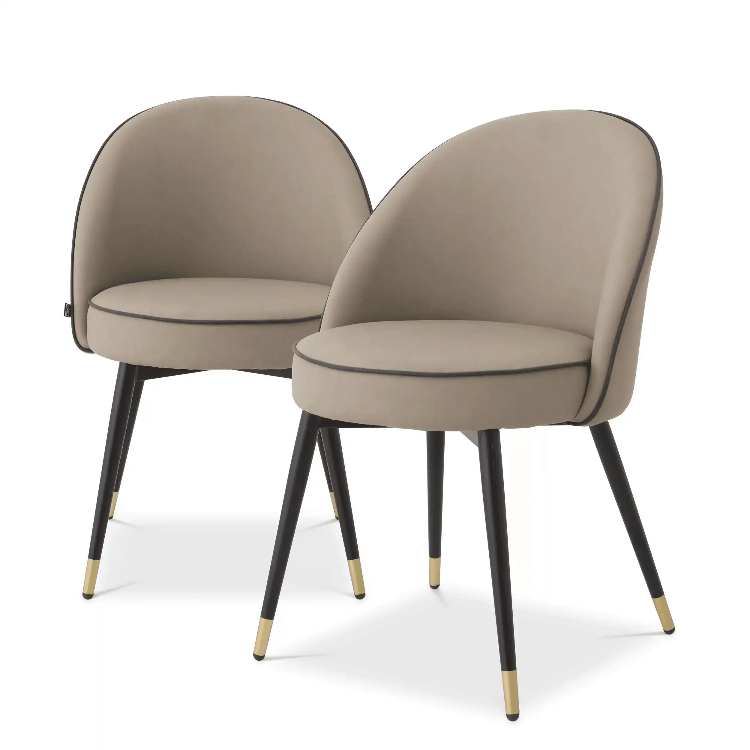2er Set Cooper Esszimmerstuhl Kunstleder BeigeBeine in Schwarz und Messing-Finish - HomeDesign Knaus