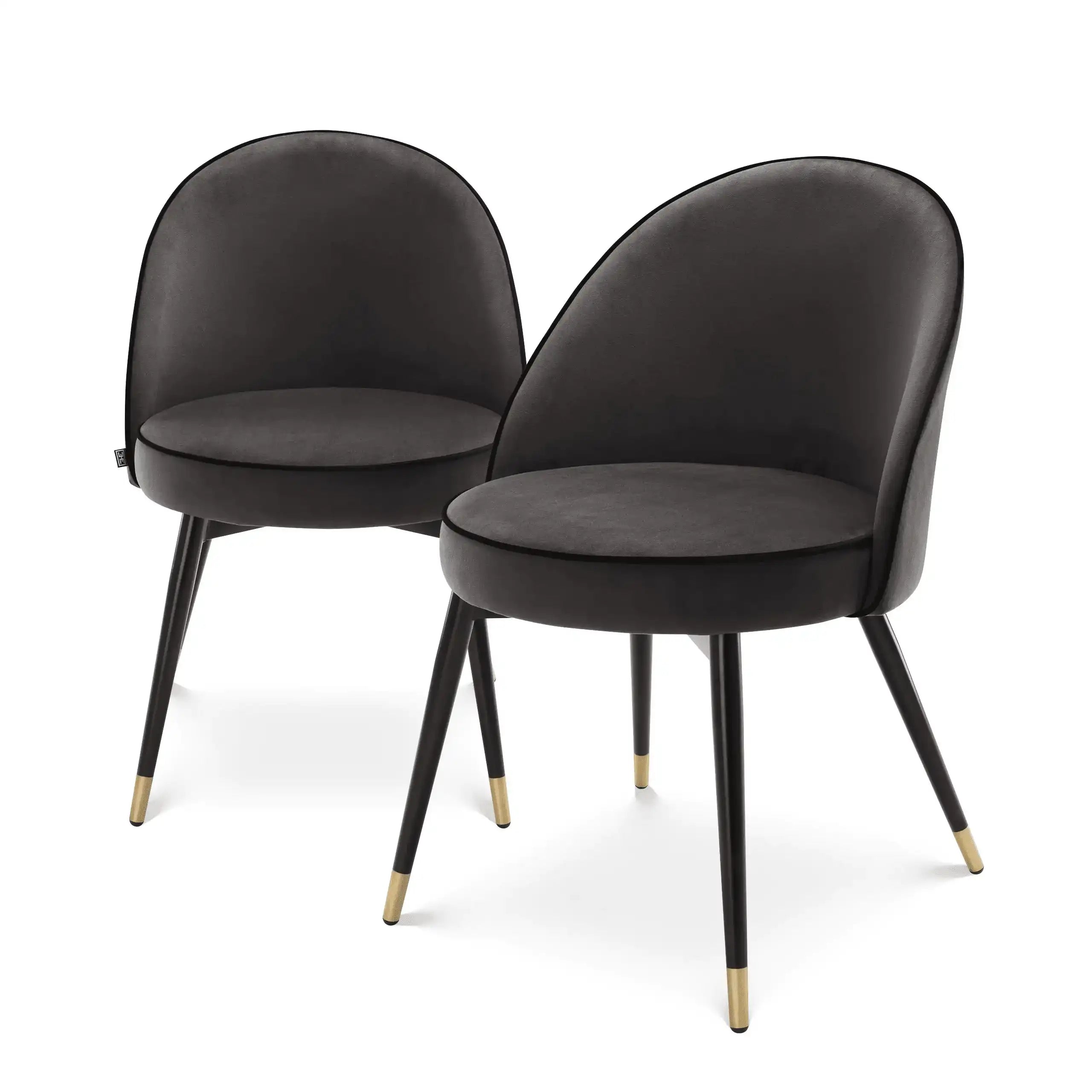 2er Set Cooper Esszimmerstuhl Samt Beine in Schwarz und Messing-Finish - HomeDesign Knaus