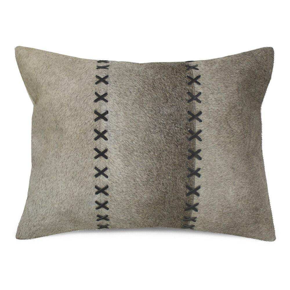 2er Set Echtes Kissen mit Steppstich Fell Kissen Kuhfell grau 35x45cm - HomeDesign Knaus