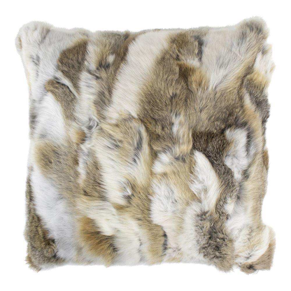 2er Set Echtfell Kissen Kaninchen Fell Mix braun 40x40cm - HomeDesign Knaus