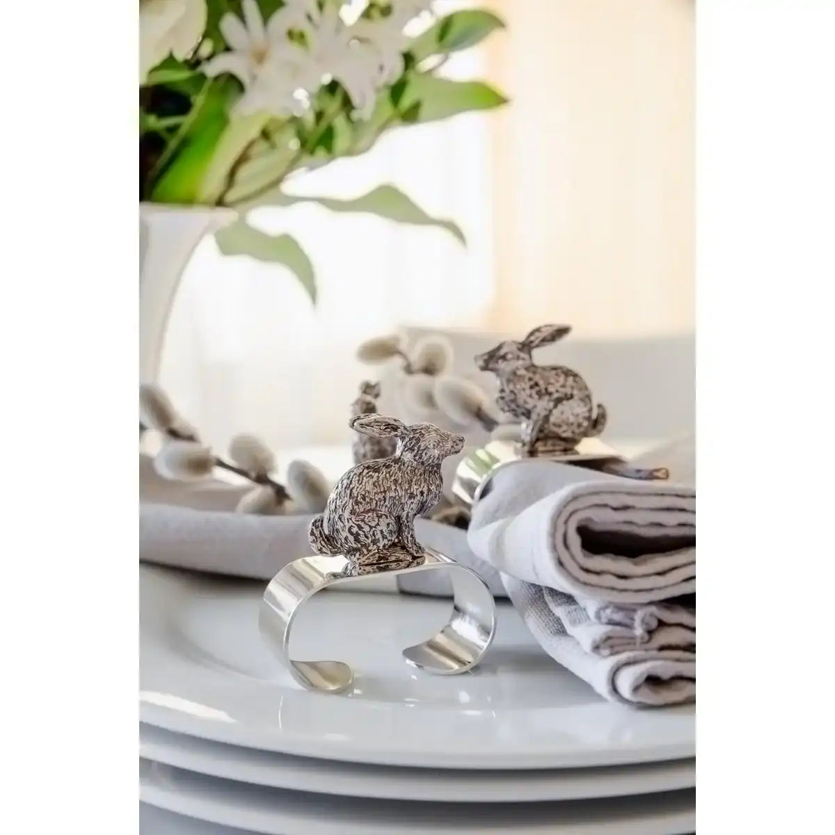 2er Set Edelstahl Serviettenring Hase sitzend edel versilbert - HomeDesign Knaus