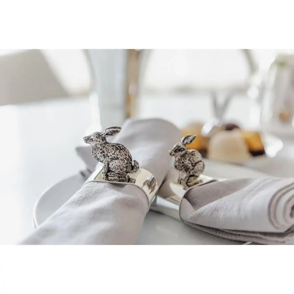 2er Set Edelstahl Serviettenring Hase sitzend edel versilbert - HomeDesign Knaus