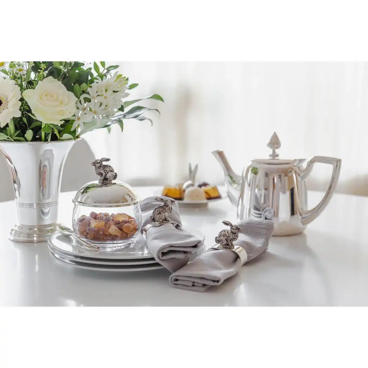 2er Set Edelstahl Serviettenring Hase sitzend edel versilbert - HomeDesign Knaus