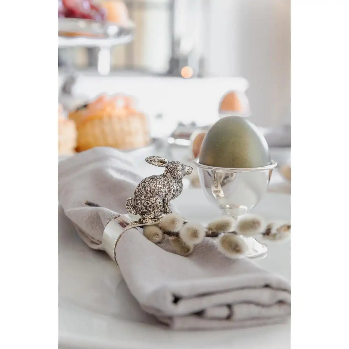 2er Set Edelstahl Serviettenring Hase sitzend edel versilbert - HomeDesign Knaus