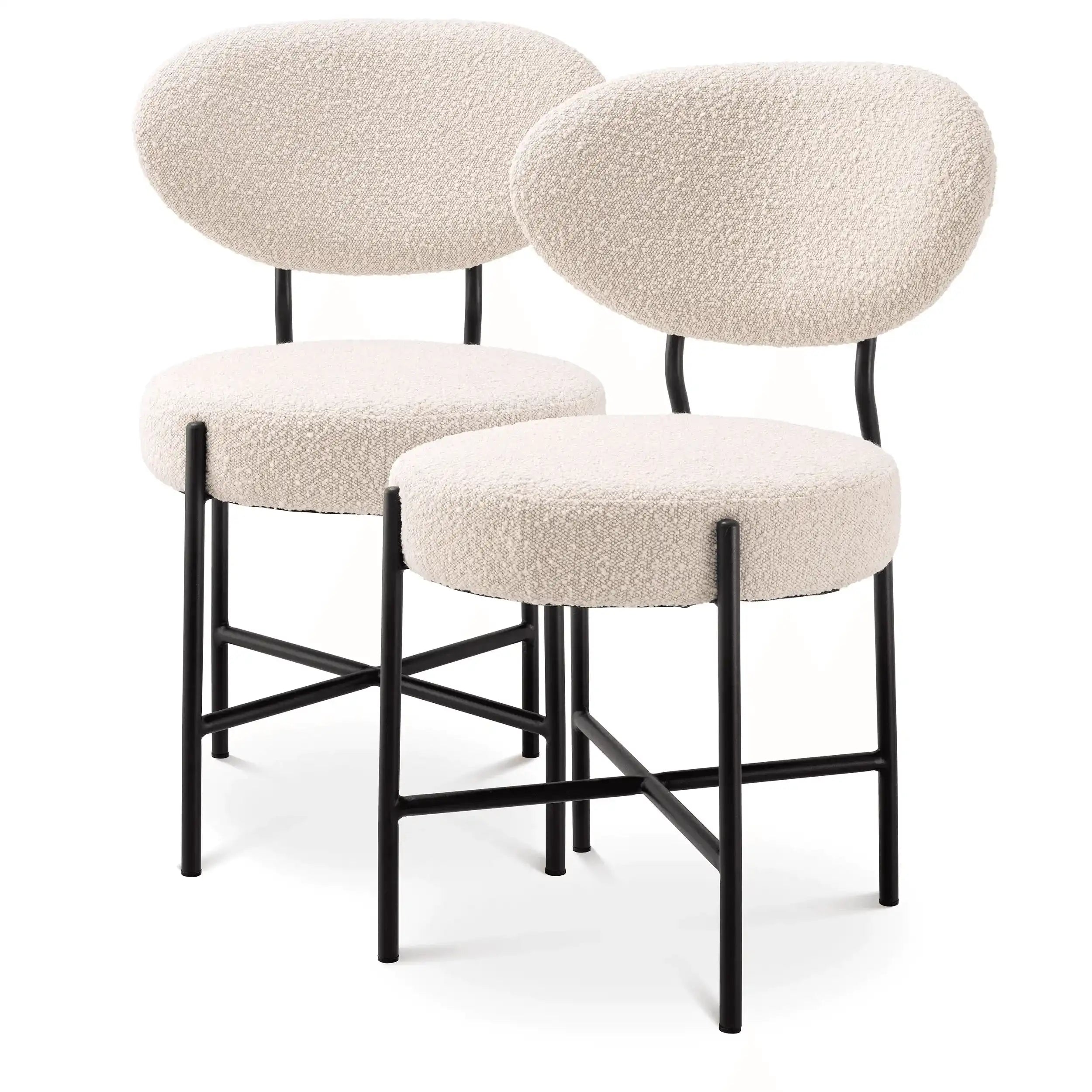 2er Set Esszimmerstuhl Bouclé-Creme schwarze Ausführung Beine - HomeDesign Knaus