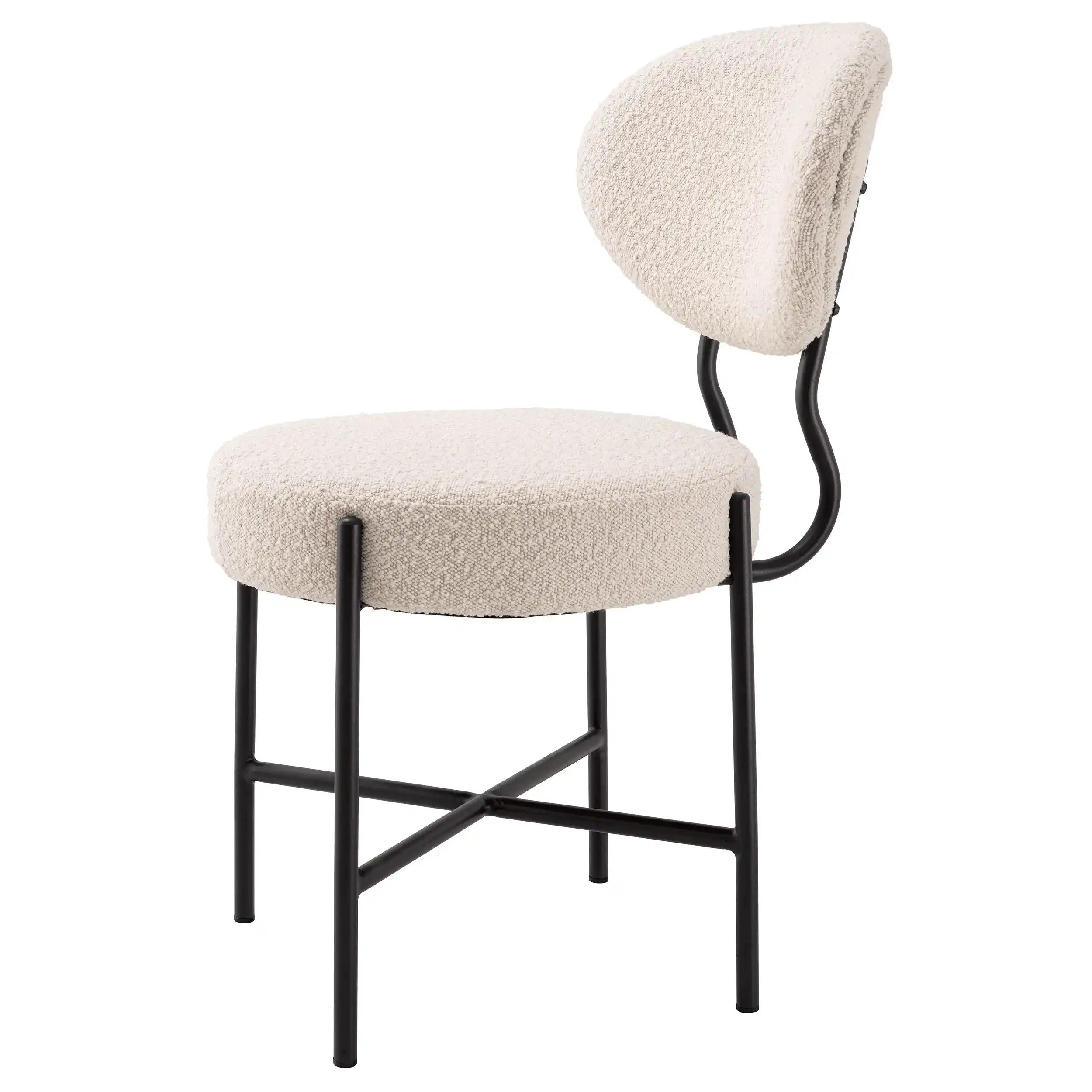 2er Set Esszimmerstuhl Bouclé-Creme schwarze Ausführung Beine - HomeDesign Knaus