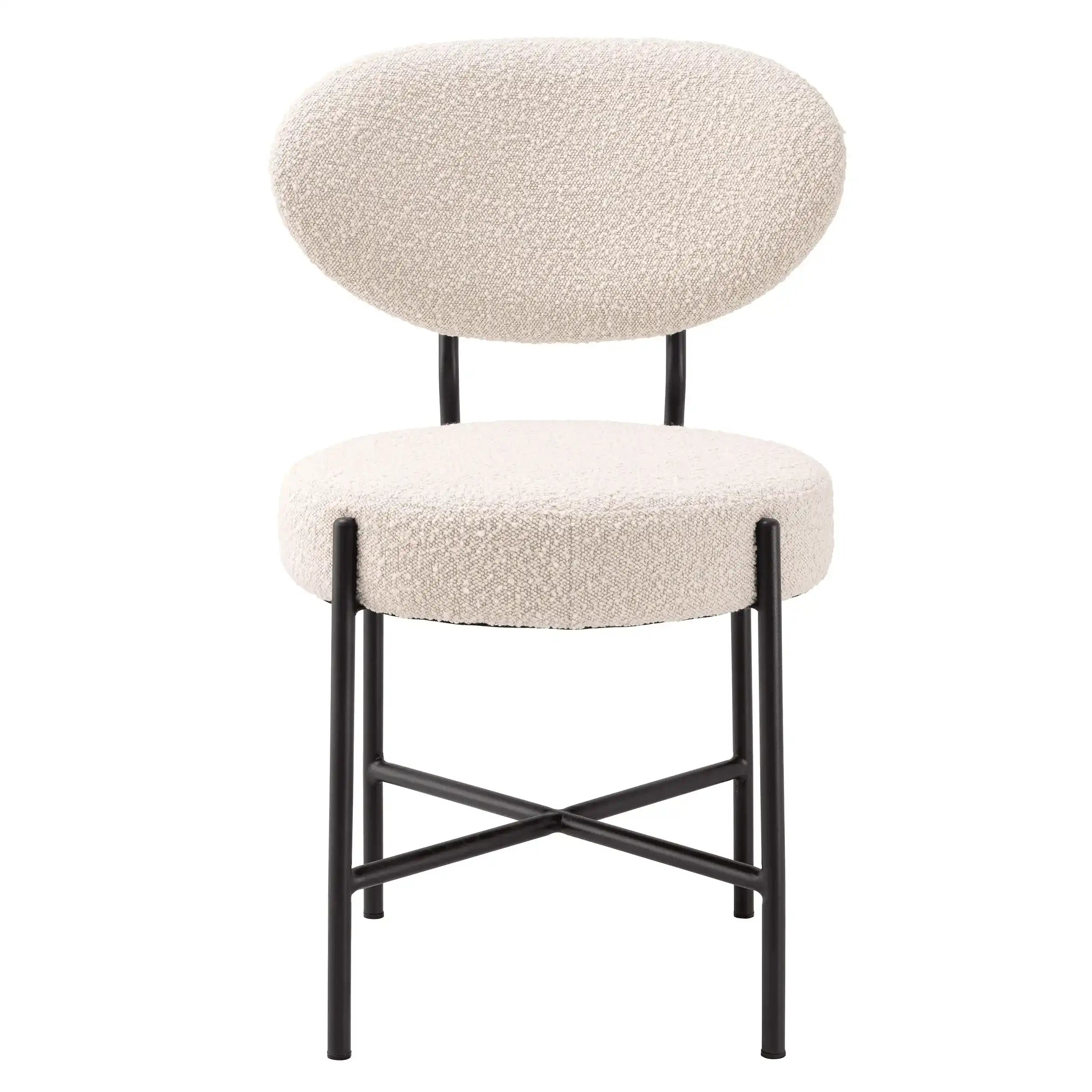 2er Set Esszimmerstuhl Bouclé-Creme schwarze Ausführung Beine - HomeDesign Knaus