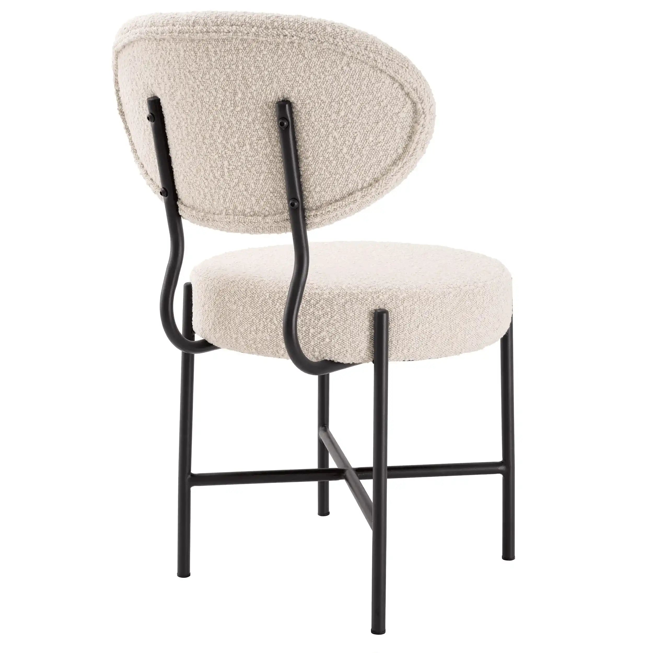 2er Set Esszimmerstuhl Bouclé-Creme schwarze Ausführung Beine - HomeDesign Knaus