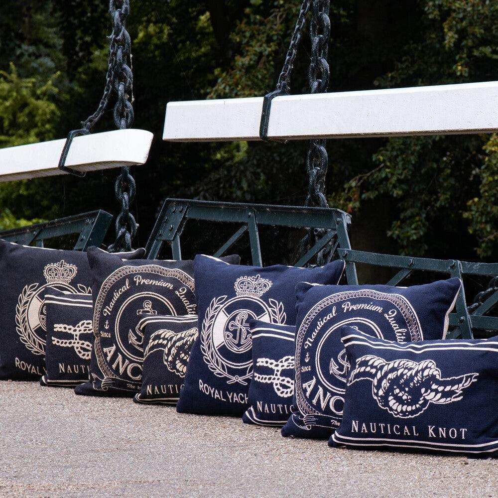 2er Set Gobelin Kissen marine blau royal yacht club 45x45cm - HomeDesign Knaus