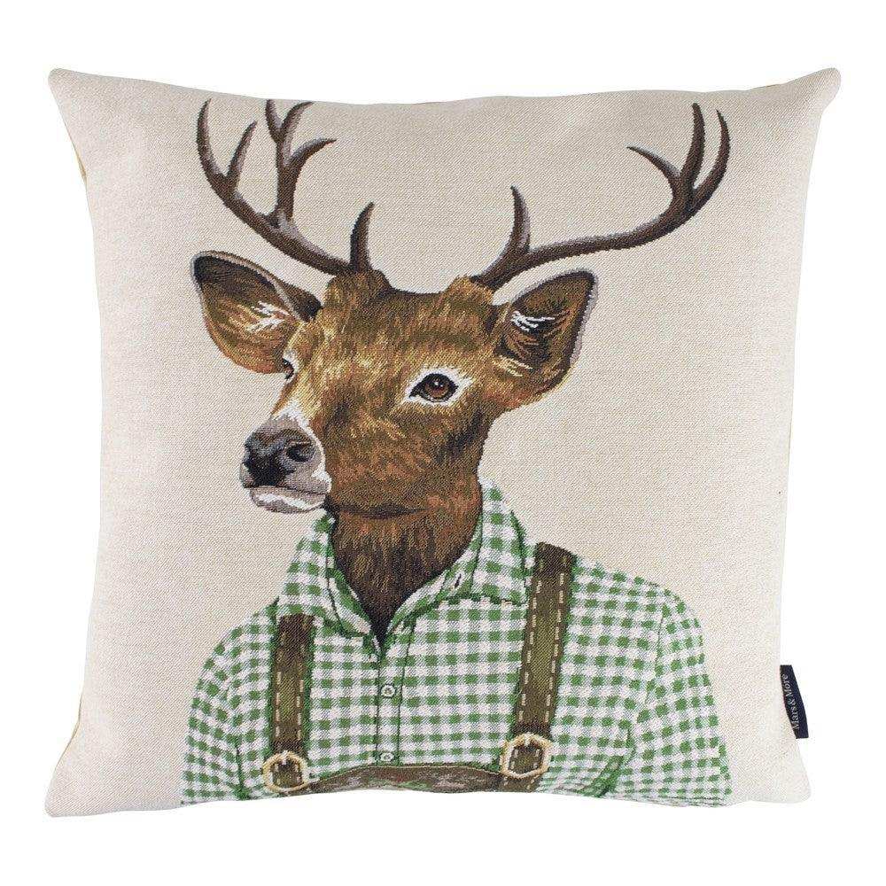 2er Set Gobelin Kissen Tiroler Hirsch grün 45x45cm - HomeDesign Knaus