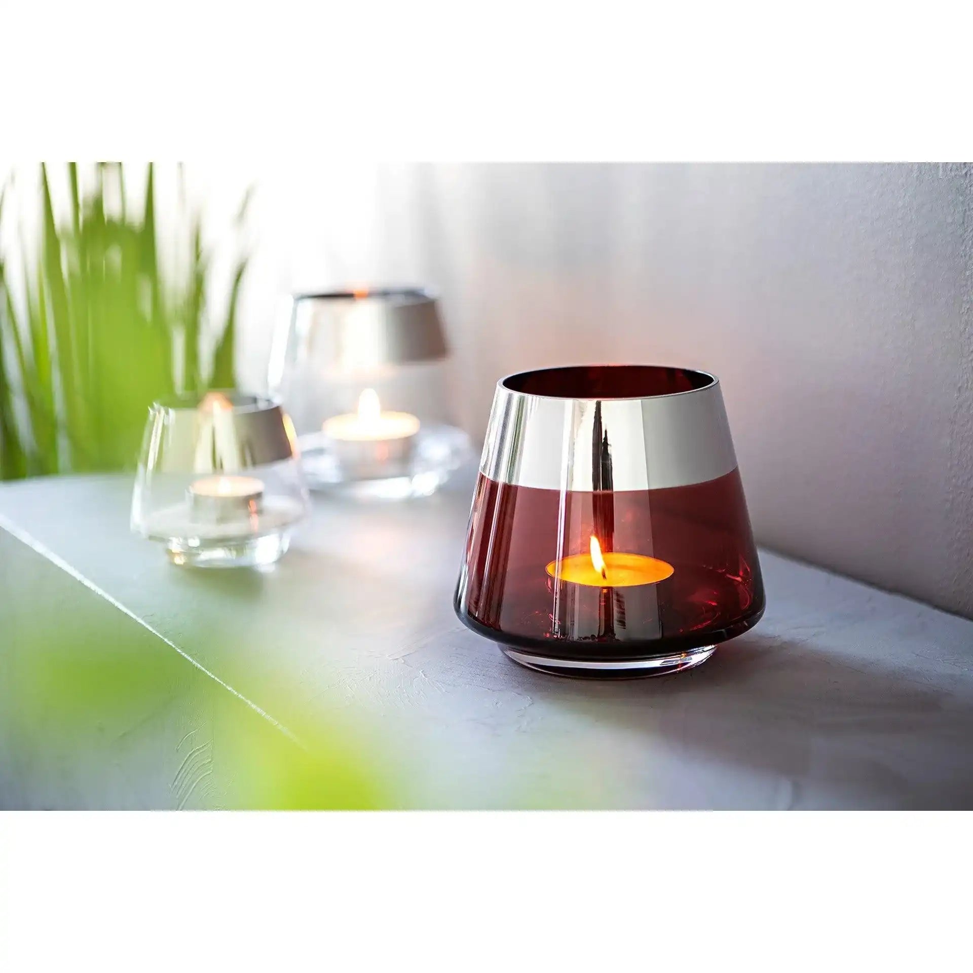 2er Set Jona Teelichthalter mit Platinrand Handarbeit Rot - HomeDesign Knaus