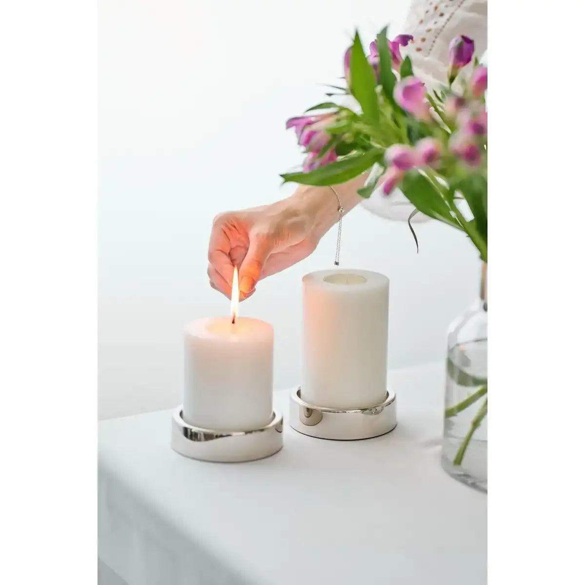 2er Set Kerzenständer Sanremo edel versilbert Stumpenkerzen - HomeDesign Knaus