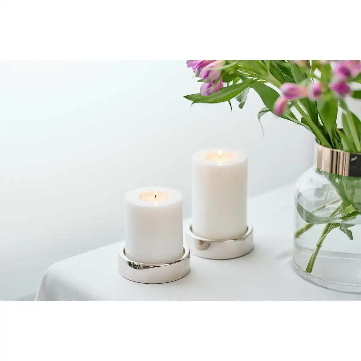 2er Set Kerzenständer Sanremo edel versilbert Stumpenkerzen - HomeDesign Knaus
