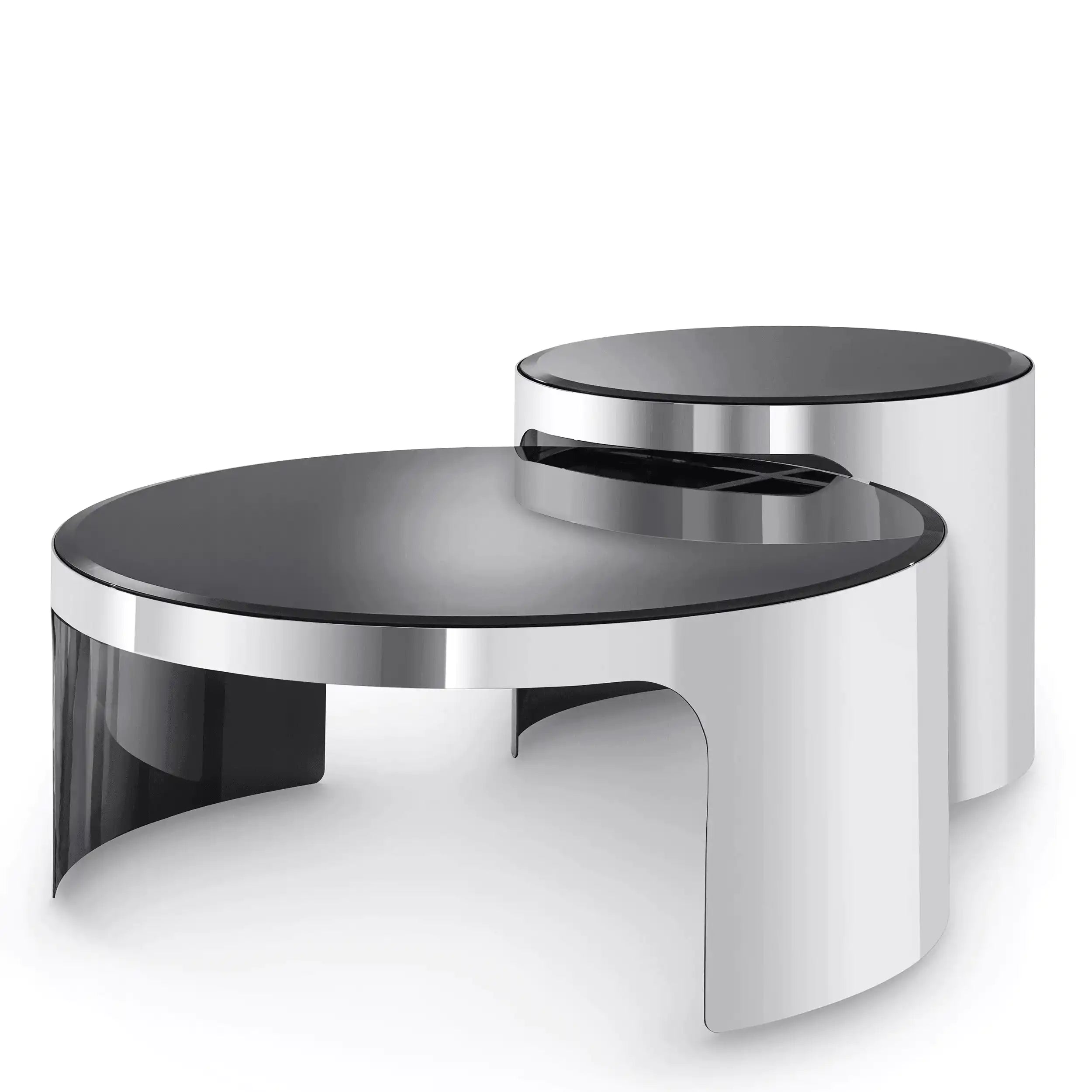 2er Set Piemonte Couchtisch Wohnzimmertisch Polierter Edelstah Panzerglas - HomeDesign Knaus