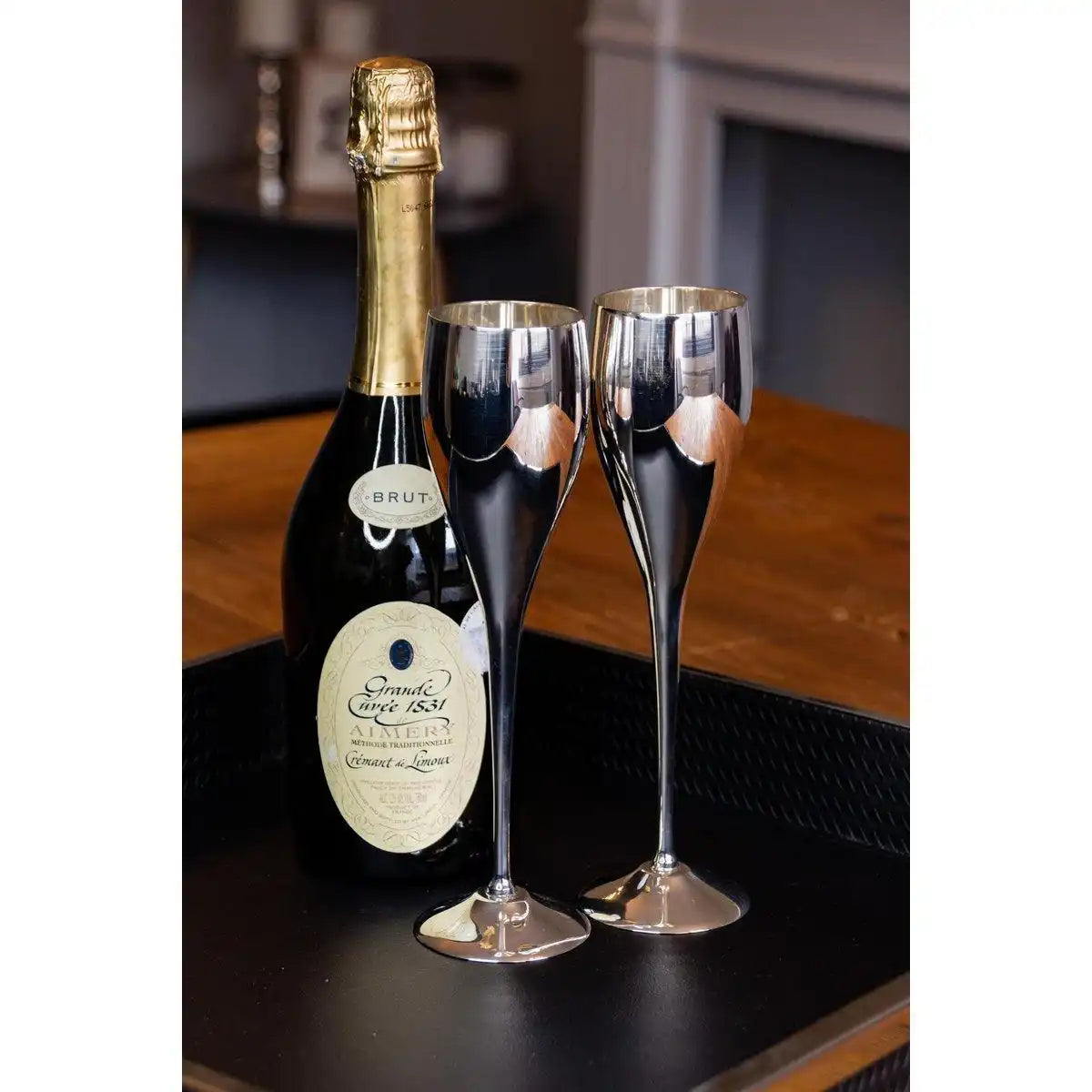 2er Set Premium Sektgläser Champagnerglas Dodo versilbert 200 ml - HomeDesign Knaus