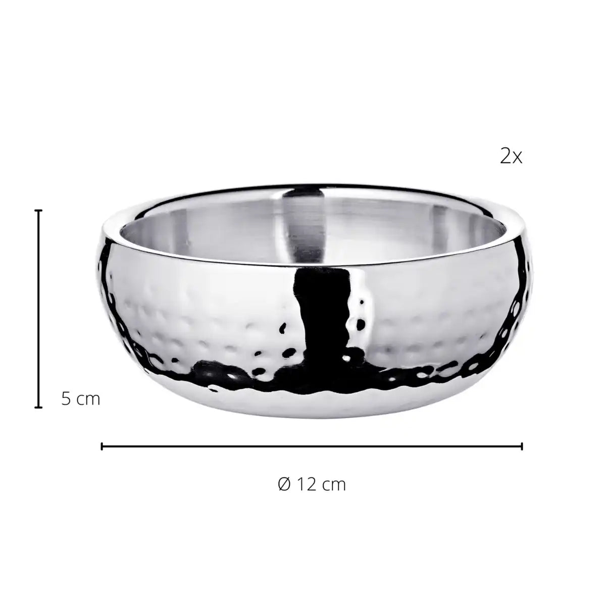 2er Set Schale Pluto Edelstahl hochglanzpoliert gehämmert 12 cm - HomeDesign Knaus