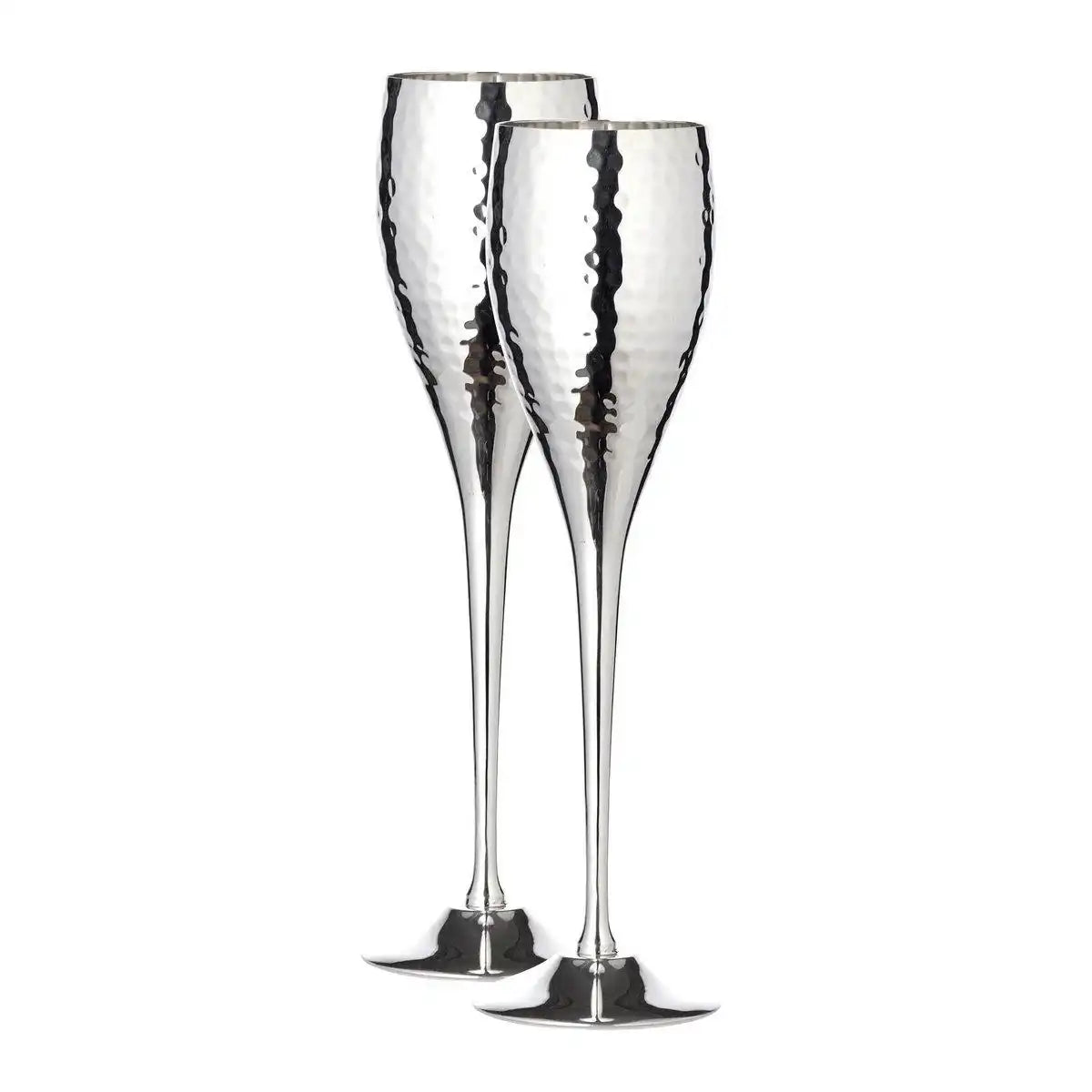2er Set Sektkelch Sektflöte Dodo, gehämmert, edel versilbert, Höhe 23 cm, Füllmenge 200 ml - HomeDesign Knaus