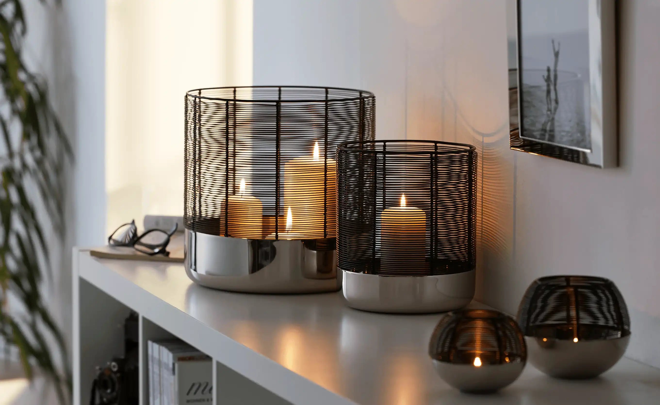 3D Windlicht Kerzenlicht Nickel hochglanzpoliert Stahldraht Handarbeit - HomeDesign Knaus