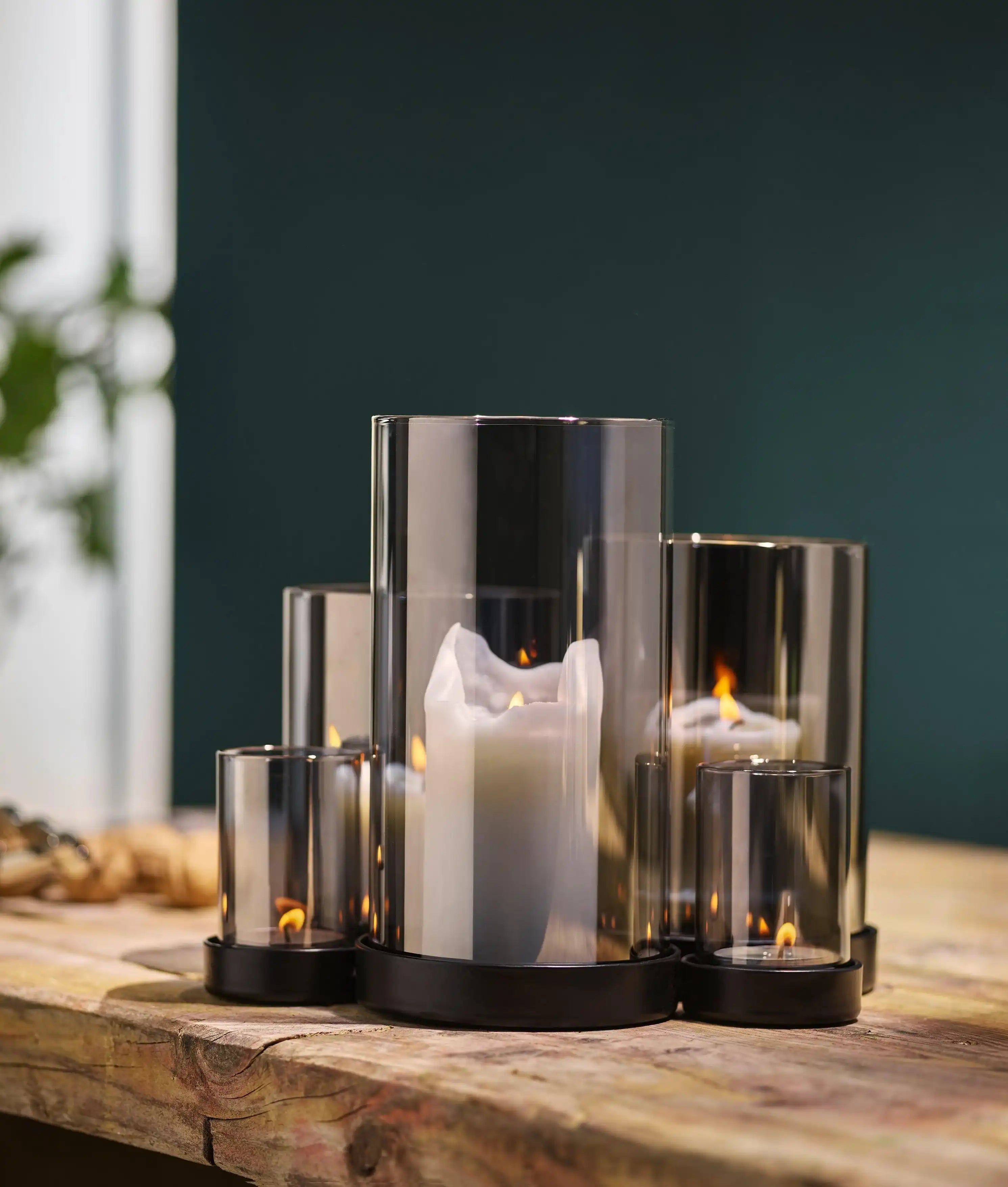3D Windlicht Stahl pulverbeschichtet Rauchglas - HomeDesign Knaus