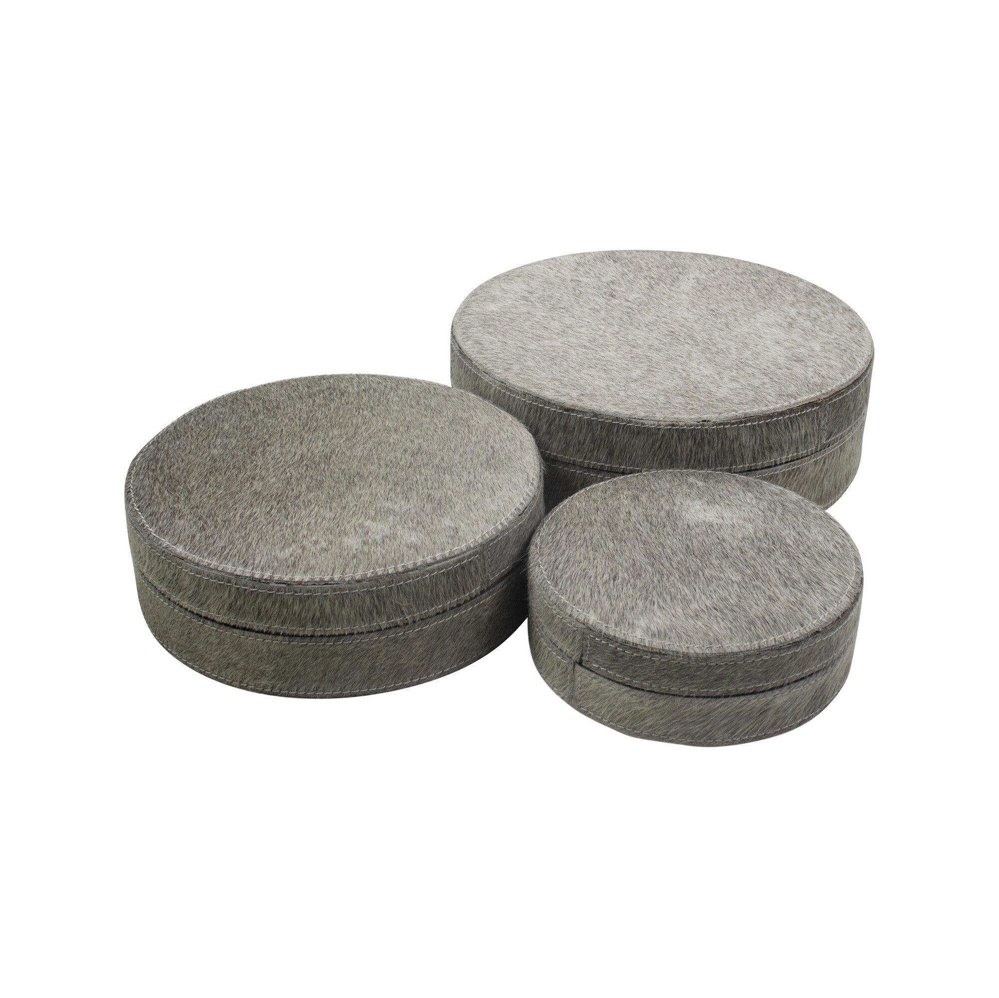 3er- Set Aufbewahrungsbox Echtfell Schmuckasten Kuhleder grau - HomeDesign Knaus