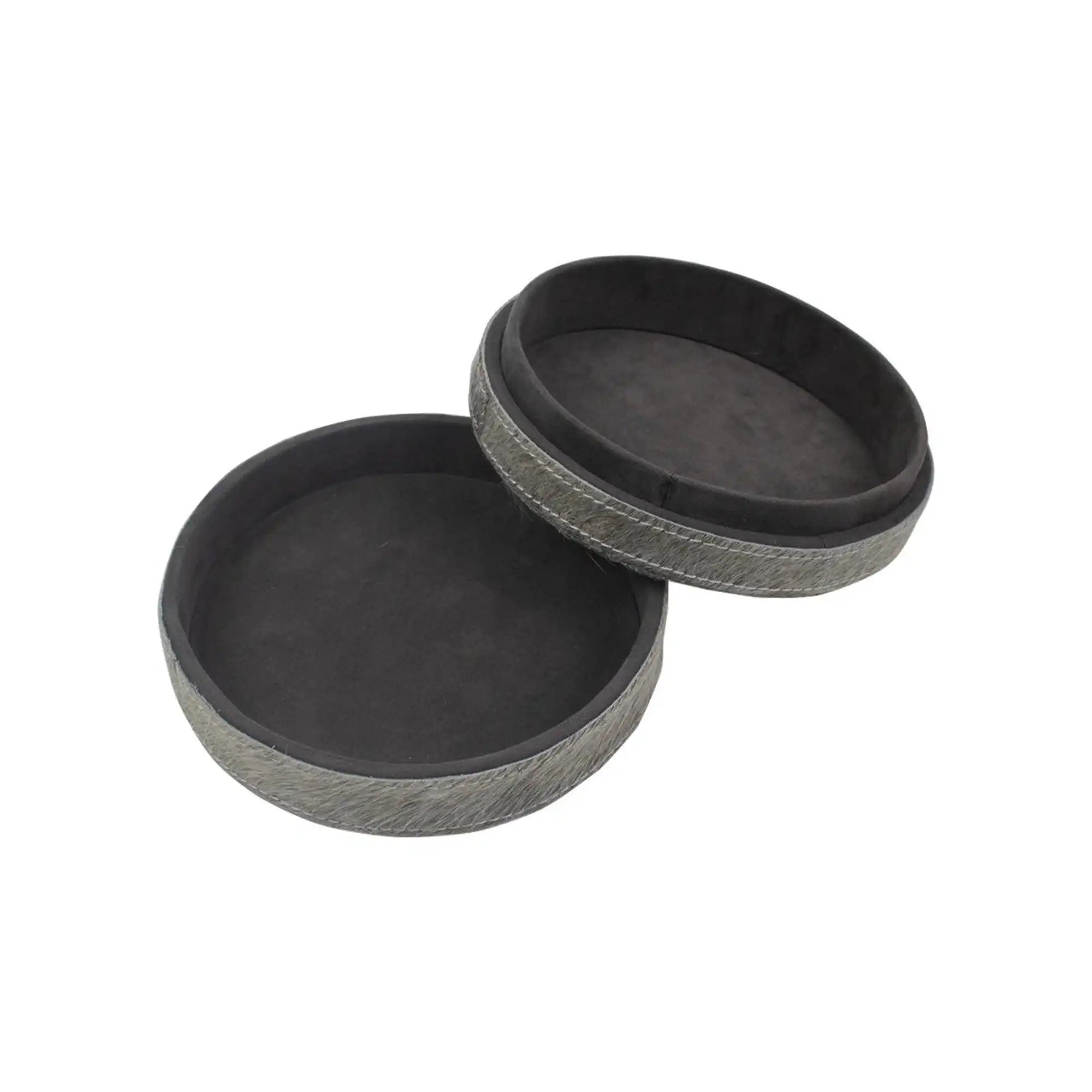 3er- Set Aufbewahrungsbox Echtfell Schmuckasten Kuhleder grau - HomeDesign Knaus