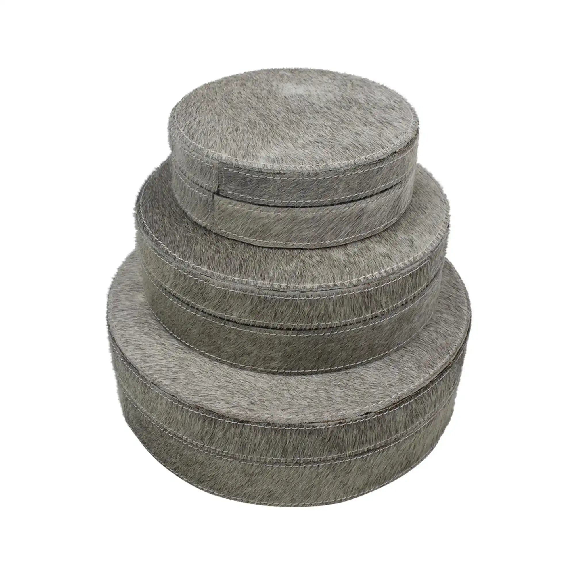 3er- Set Aufbewahrungsbox Echtfell Schmuckasten Kuhleder grau - HomeDesign Knaus