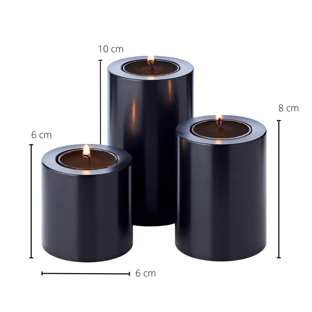 3er-Set Dauerkerze Cornelius schwarz Teelichthalter hitzebeständig 90° - HomeDesign Knaus