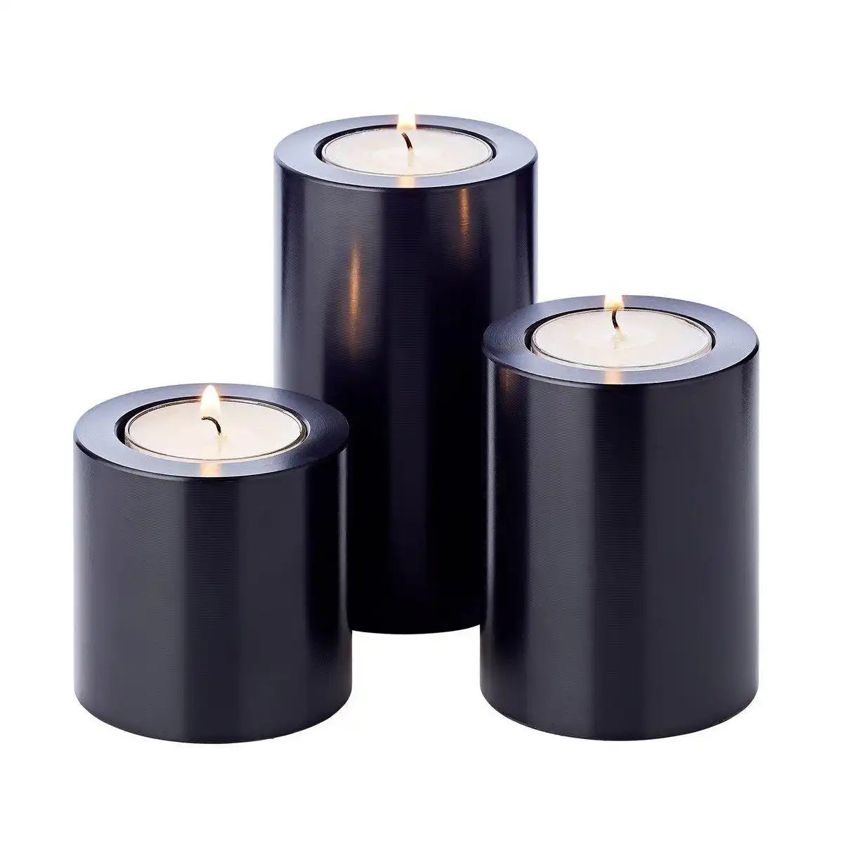 3er-Set Dauerkerze Cornelius schwarz Teelichthalter hitzebeständig 90° - HomeDesign Knaus