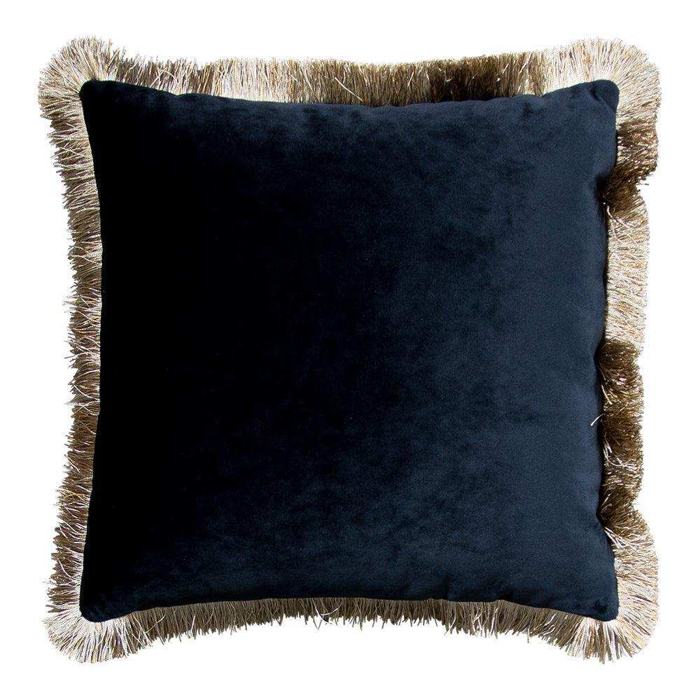 4er Set Zierkissen Kissen Samt goldene Fransen schwarz 45x45cm - HomeDesign Knaus