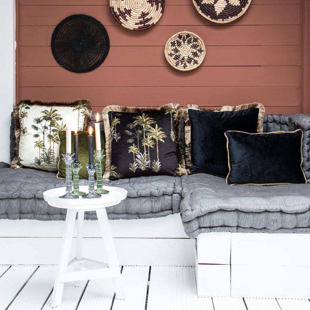 4er Set Zierkissen Kissen Samt goldene Fransen schwarz 45x45cm - HomeDesign Knaus