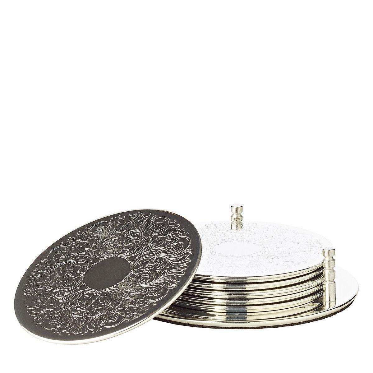 6er Set Glasuntersätzer Brügge mit Halter versilbert Durchmesser 9 cm - HomeDesign Knaus