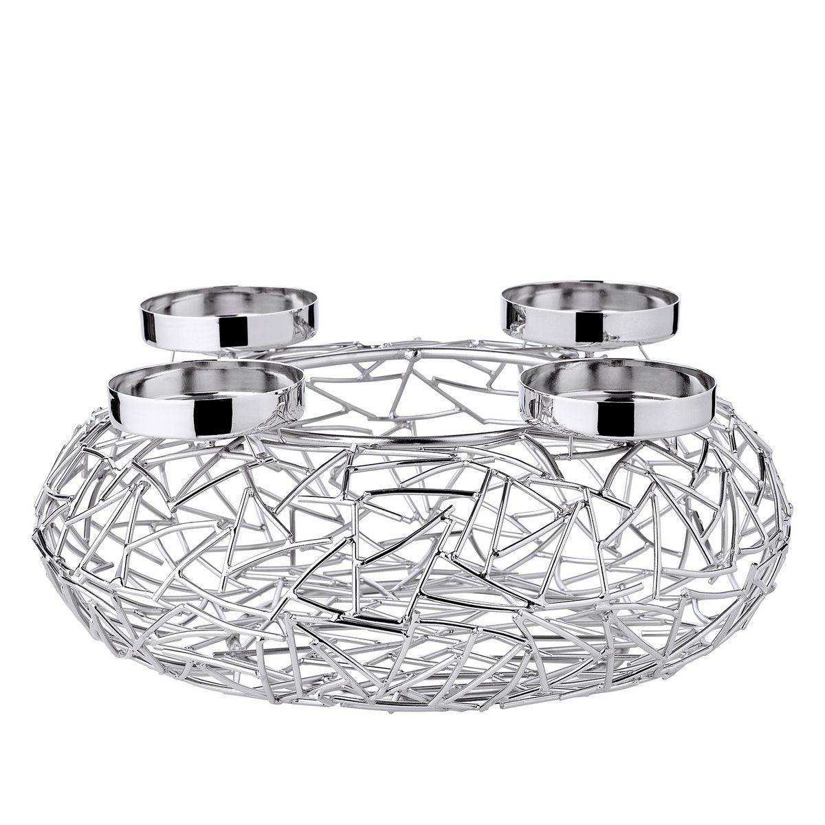Adventskranz Milano, Edelstahl glänzend vernickelt, Durchmesser 28 cm, für Stumpenkerzen ø 6 cm - HomeDesign Knaus