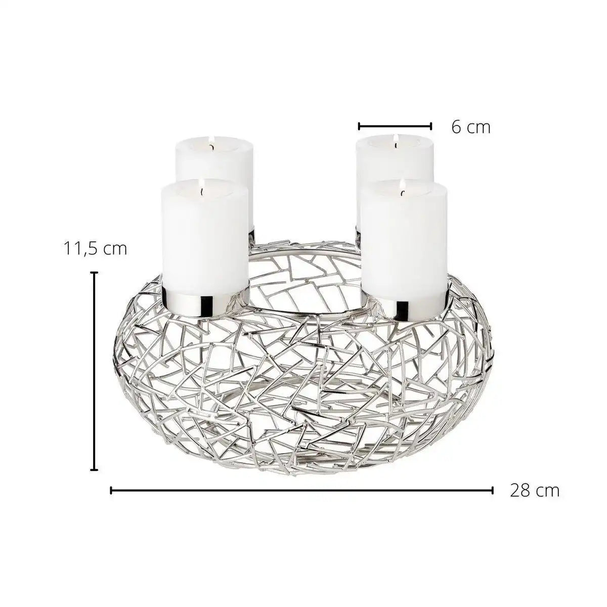 Adventskranz Milano, Edelstahl glänzend vernickelt, Durchmesser 28 cm, für Stumpenkerzen ø 6 cm - HomeDesign Knaus