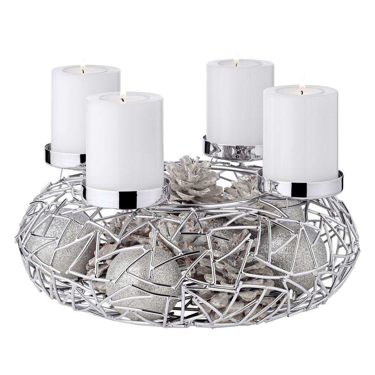Adventskranz Milano, Edelstahl glänzend vernickelt, Durchmesser 28 cm, für Stumpenkerzen ø 6 cm - HomeDesign Knaus