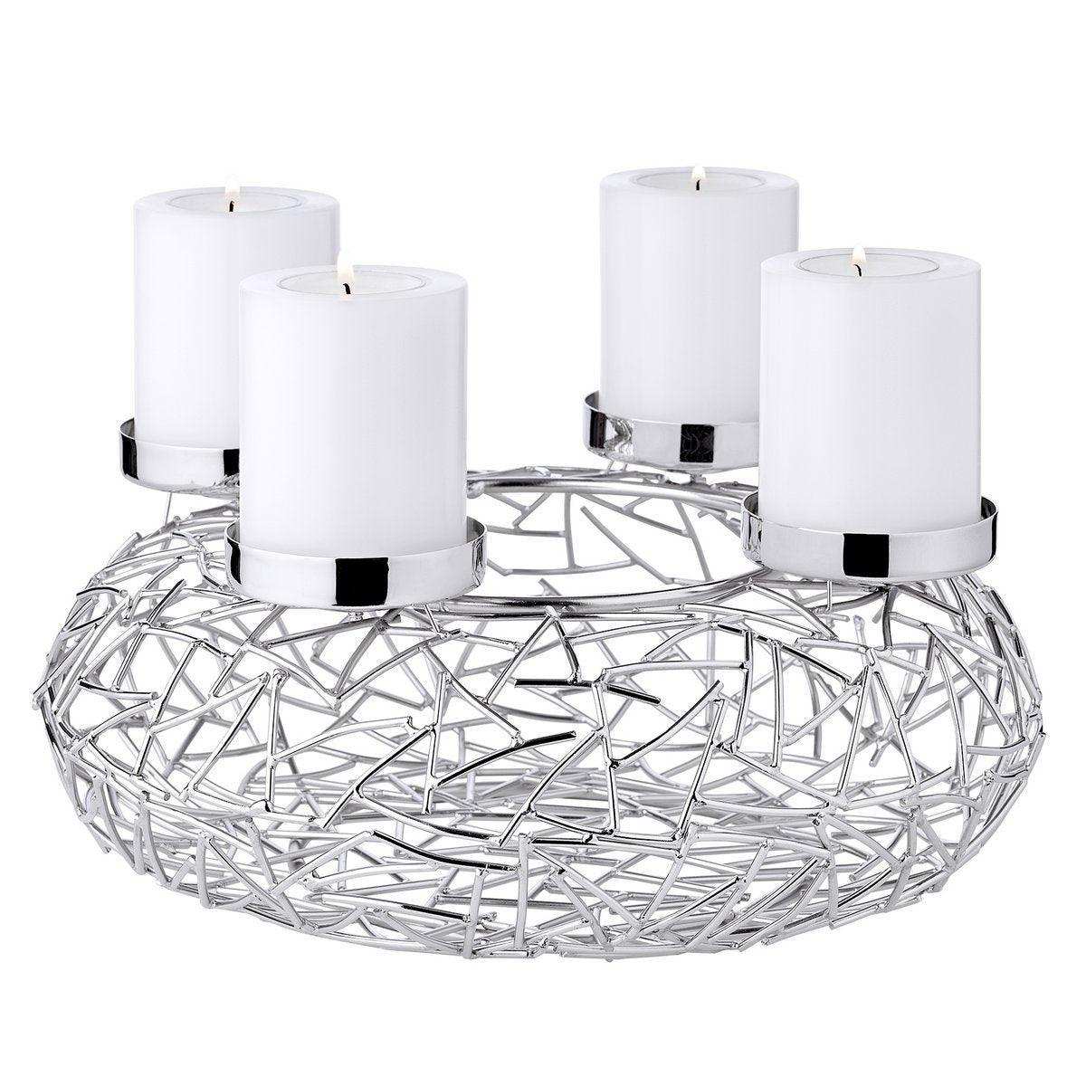 Adventskranz Milano, Edelstahl glänzend vernickelt, Durchmesser 28 cm, für Stumpenkerzen ø 6 cm - HomeDesign Knaus