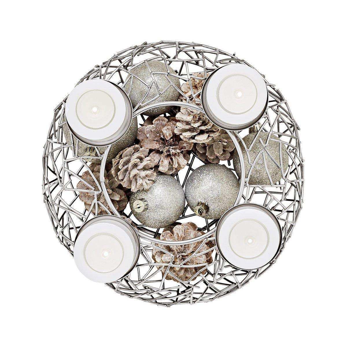 Adventskranz Milano, Edelstahl glänzend vernickelt, Durchmesser 28 cm, für Stumpenkerzen ø 6 cm - HomeDesign Knaus