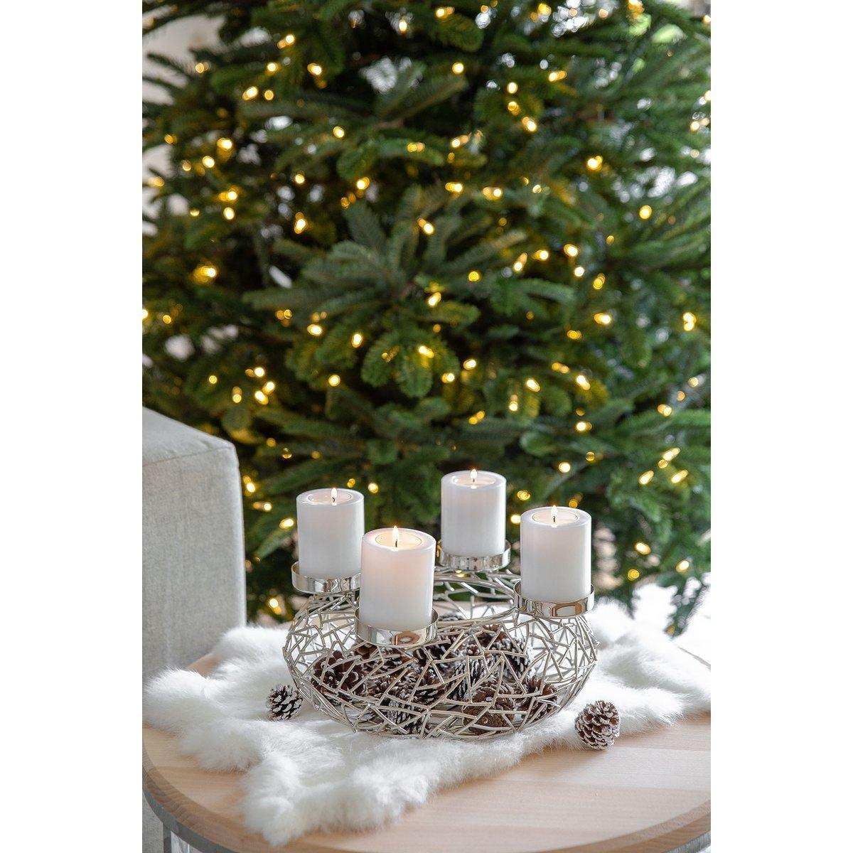 Adventskranz Milano, Edelstahl glänzend vernickelt, Durchmesser 28 cm, für Stumpenkerzen ø 6 cm - HomeDesign Knaus