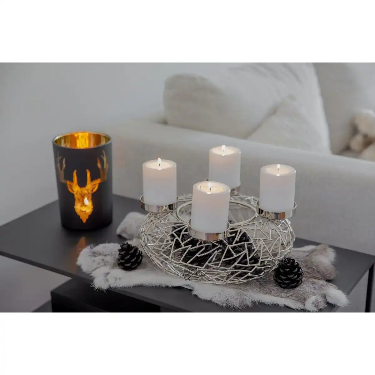 Adventskranz Milano, Edelstahl glänzend vernickelt, Durchmesser 28 cm, für Stumpenkerzen ø 6 cm - HomeDesign Knaus