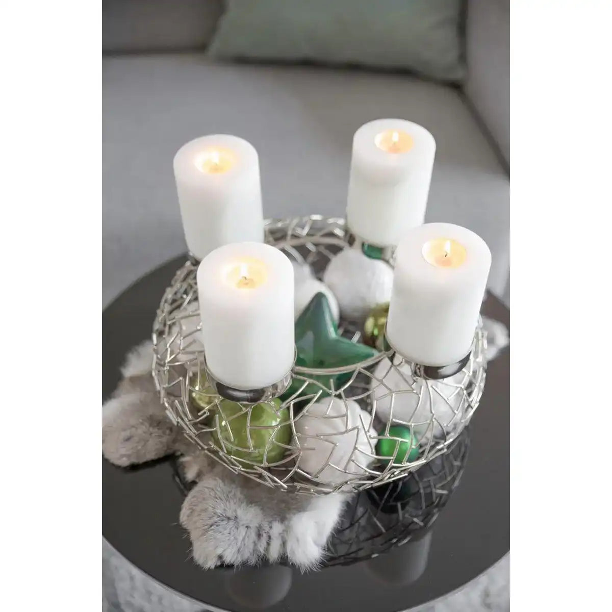 Adventskranz Milano, Edelstahl glänzend vernickelt, Durchmesser 28 cm, für Stumpenkerzen ø 6 cm - HomeDesign Knaus