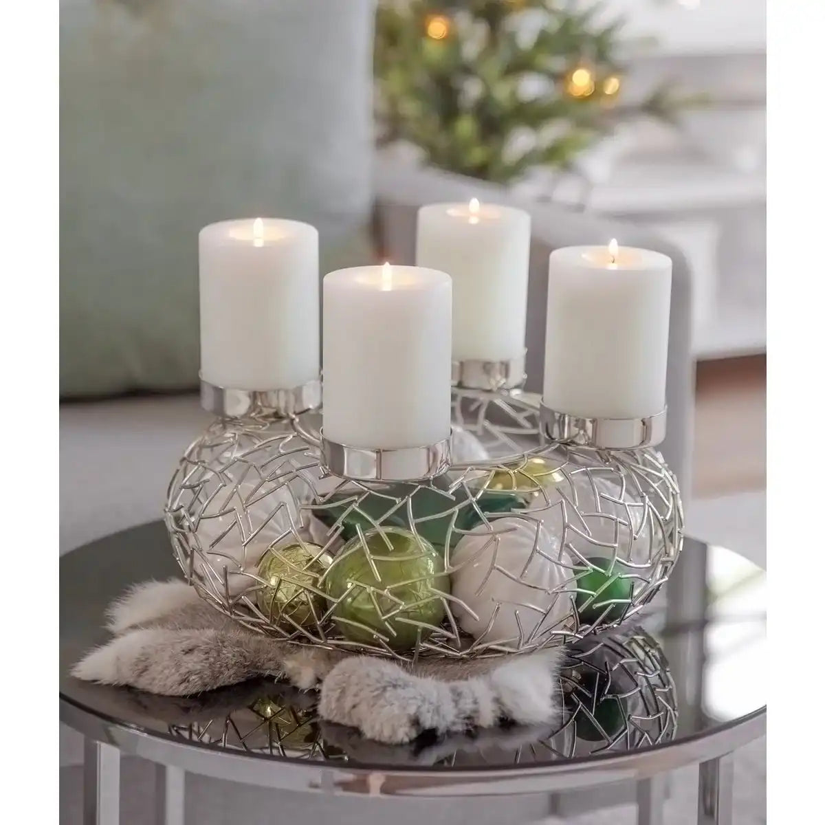 Adventskranz Milano, Edelstahl glänzend vernickelt, Durchmesser 34 cm - HomeDesign Knaus