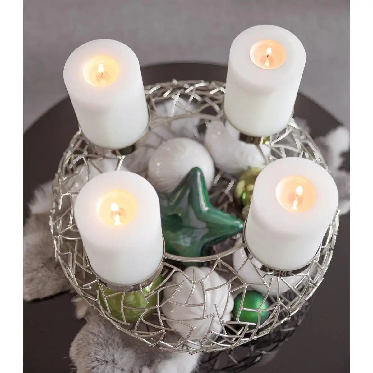 Adventskranz Milano, Edelstahl glänzend vernickelt, Durchmesser 34 cm - HomeDesign Knaus