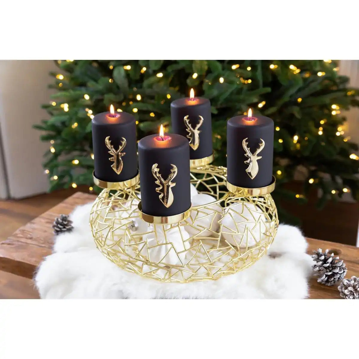 Adventskranz Milano, Edelstahl, Gold-Optik, Durchmesser 34 cm - HomeDesign Knaus