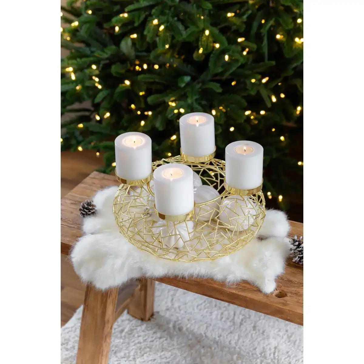 Adventskranz Milano, Edelstahl, Gold-Optik, Durchmesser 34 cm - HomeDesign Knaus
