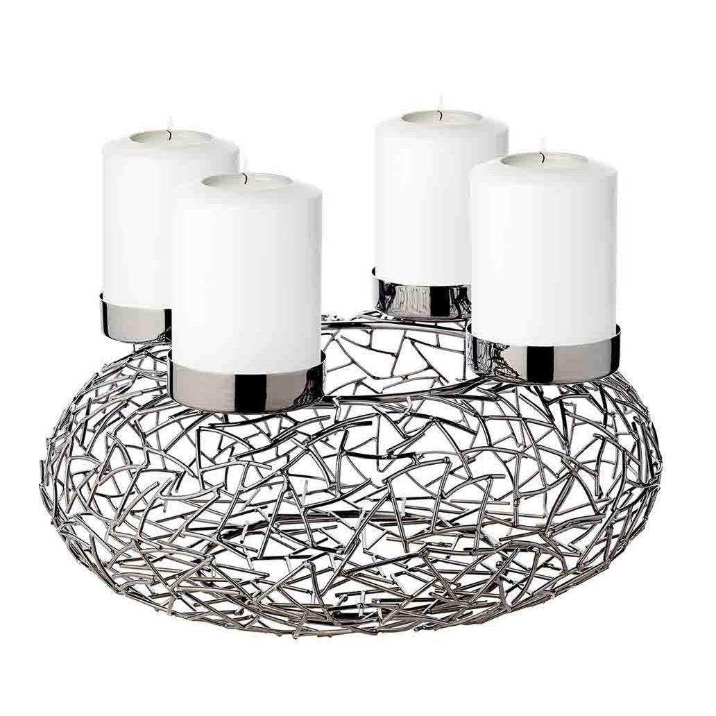 Adventskranz Milano, Edelstahl, schwarz, Durchmesser 34 cm, für Stumpenkerzen ø 8 cm - HomeDesign Knaus