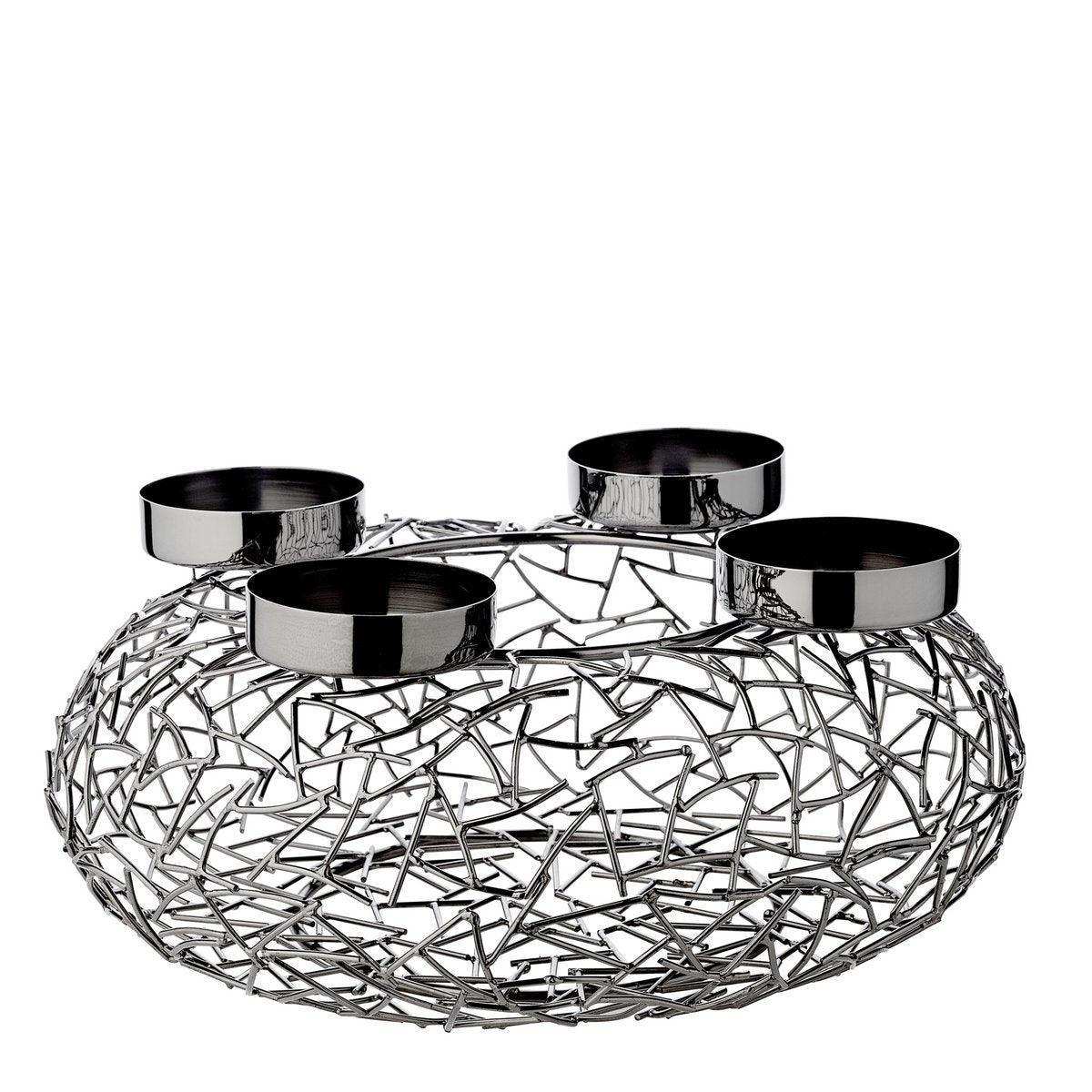 Adventskranz Milano, Edelstahl, schwarz, Durchmesser 34 cm, für Stumpenkerzen ø 8 cm - HomeDesign Knaus