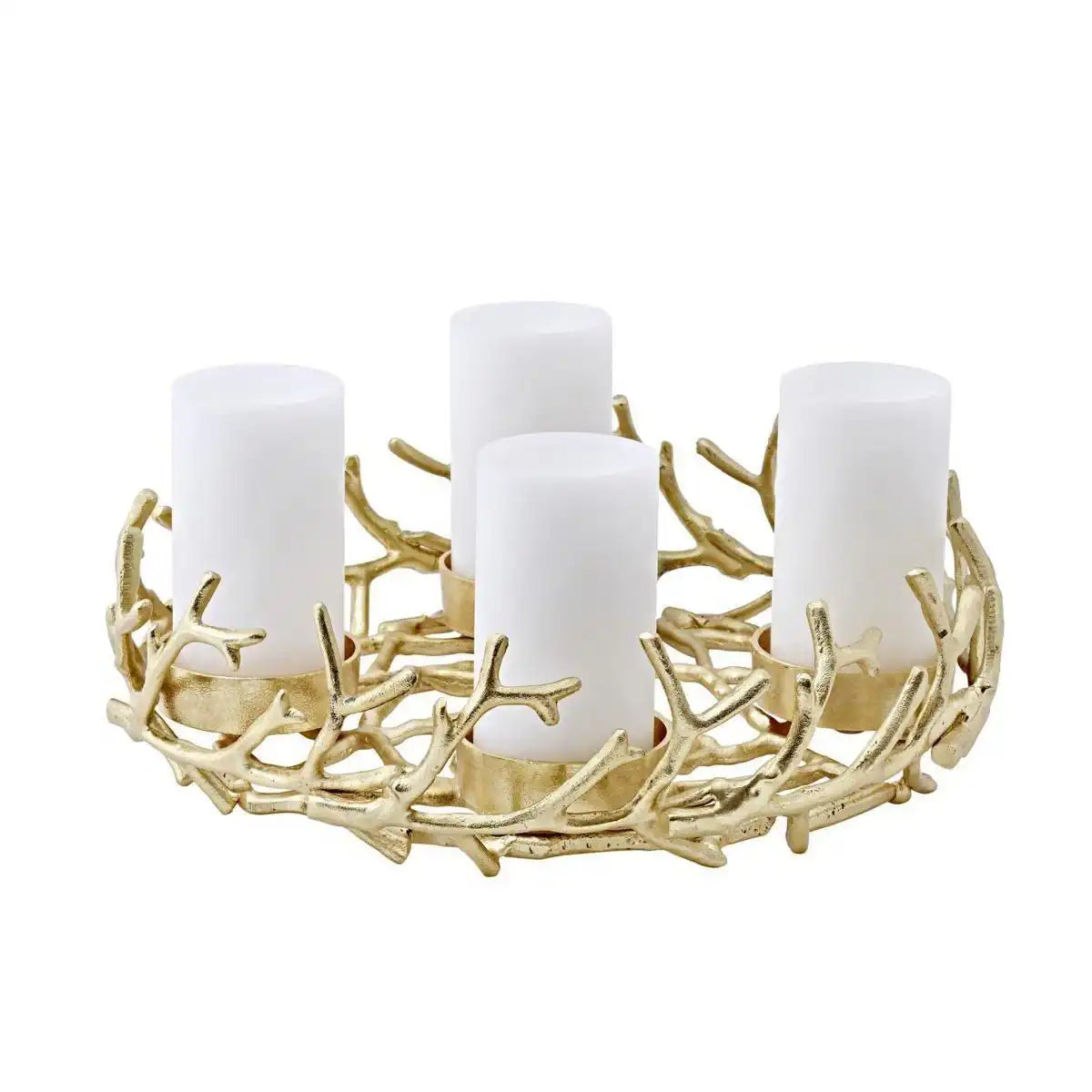 Adventskranz Porus, Geweih-Design, Aluminium vernickelt, goldfarben, Durchmesser 42 cm - HomeDesign Knaus