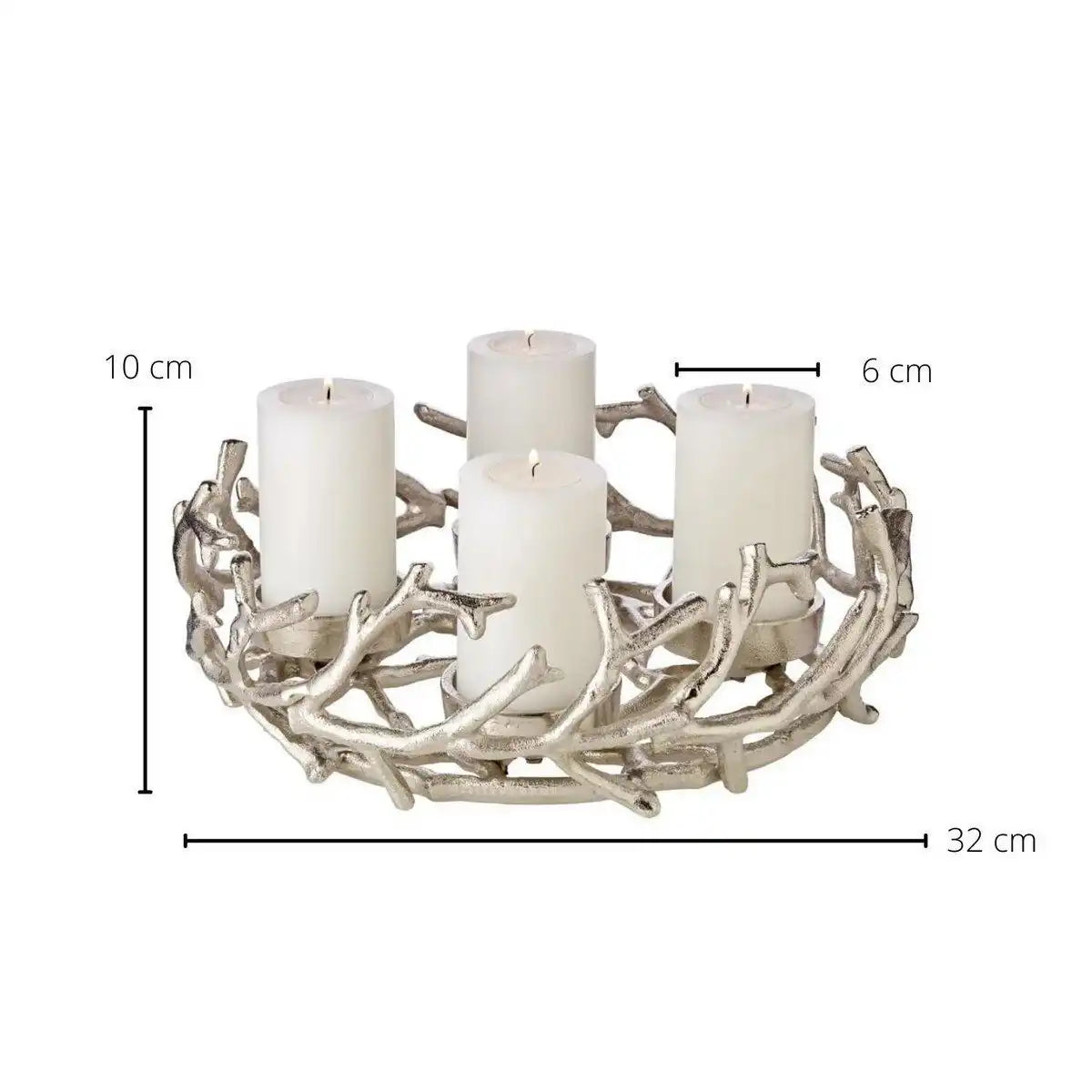 Adventskranz Porus, Geweih-Design, Aluminium vernickelt, silberfarben, ø 30 cm, für Kerzen ø 6 cm - HomeDesign Knaus